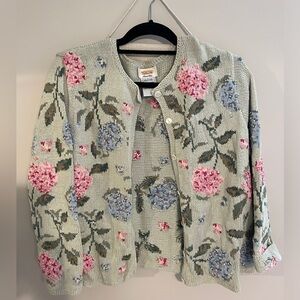 Vintage Talbots Hand Knit Hydrangea Cardigan Sage Green